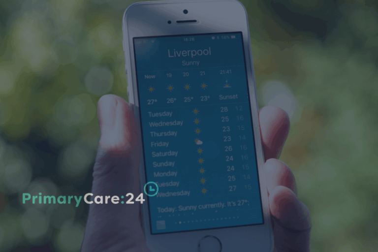 PC24 Blog (2) Weather app on phone displaying heatwave across Liverpool