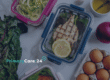 A healthy lunch idea featuring eggs, chicken, lemon and spinach.
