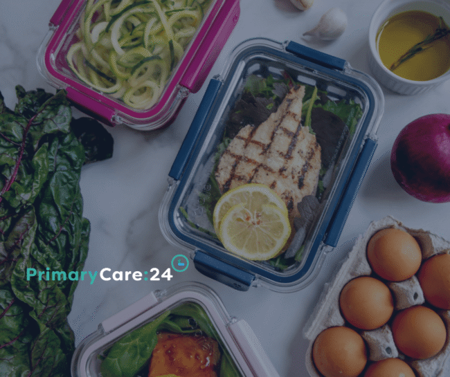 PC24 Blog (5) A healthy lunch idea featuring eggs, chicken, lemon and spinach.